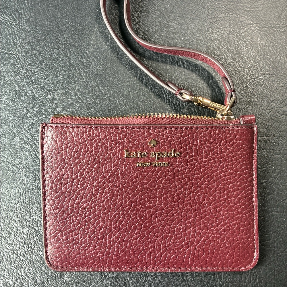 Kate Spade ♠️ Burgundy Wristlet Pouch Leather Wallet - Picture 5 of 9